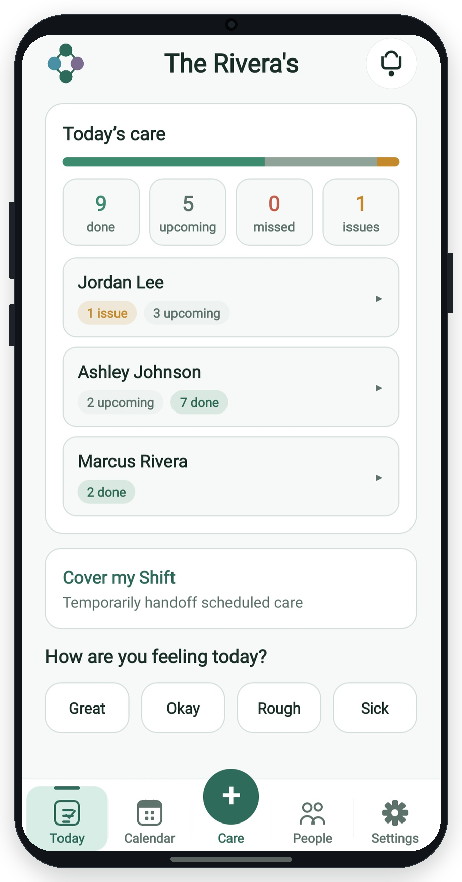 Carakin Today screen on Android