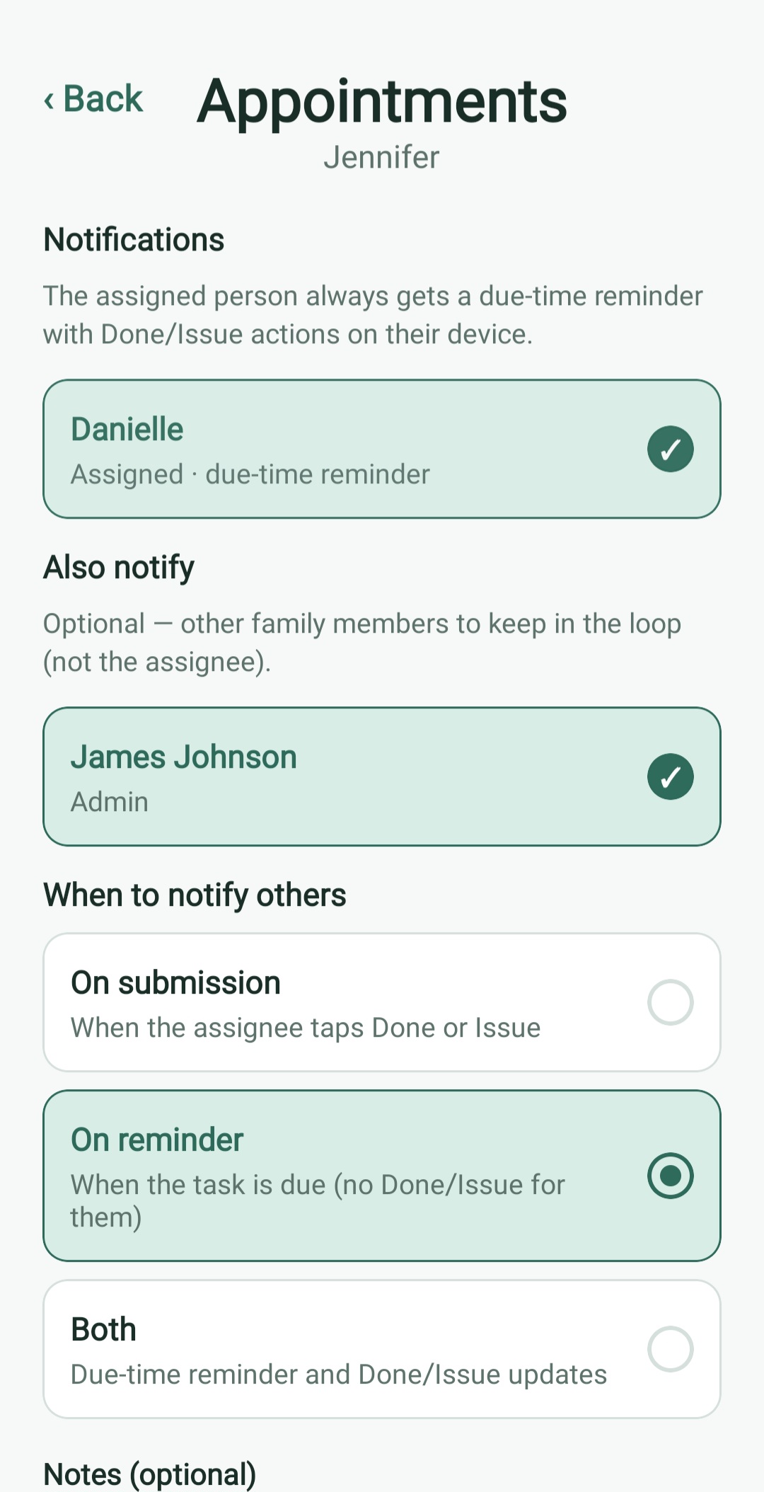 Assign and notify settings for an appointment