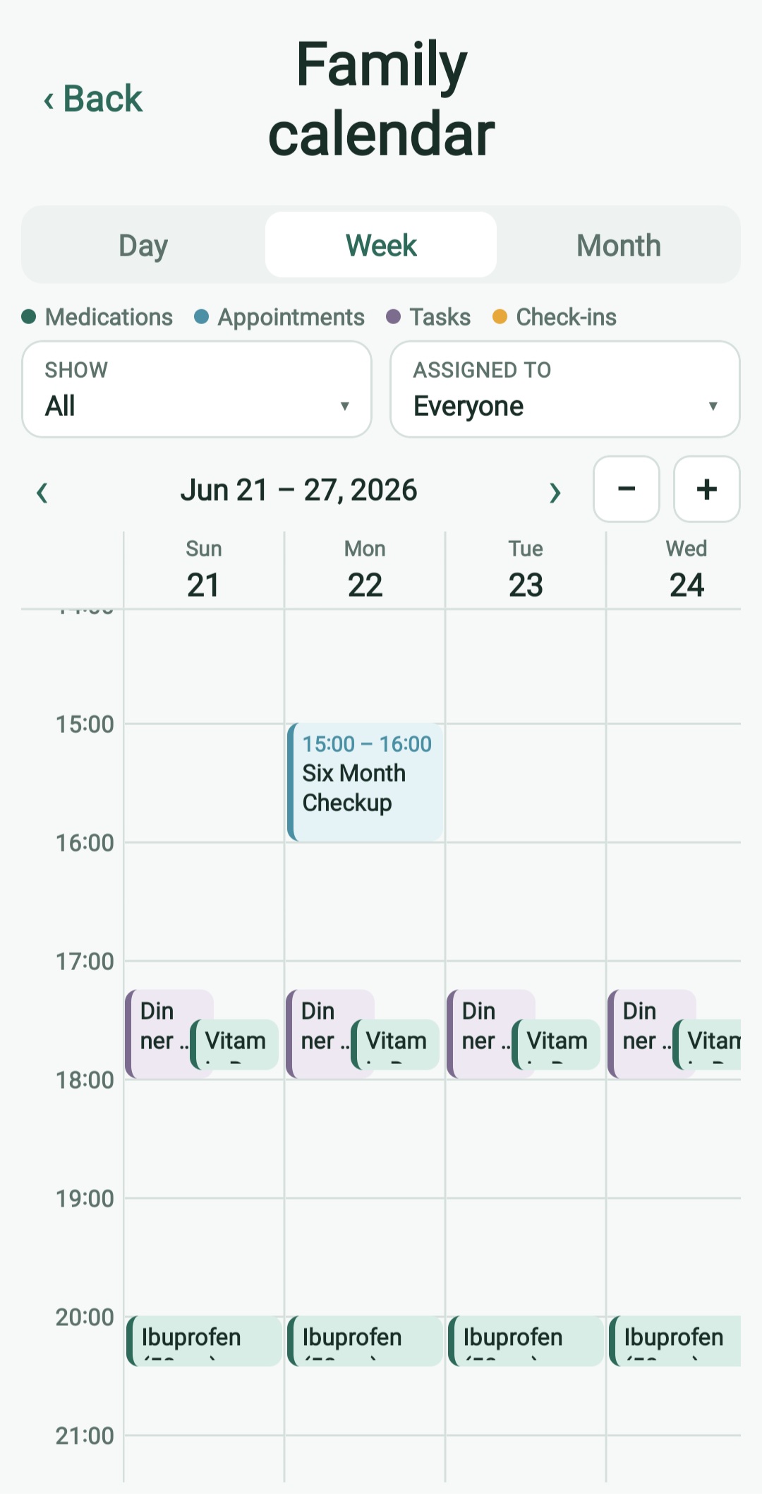 Family calendar week view